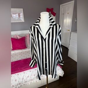Black and White Striped Button-Up Shirt